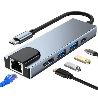 Hub Usb Tipo c 5 in 1, Hub Hdtv 4k Usb c Para Ethernet Rj45 Lan Adaptador Para mac Book Pro