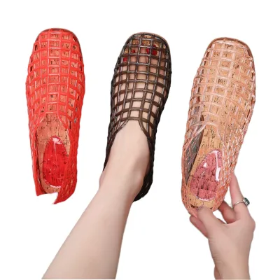Molded Cage Design High Quality Soft Lightweight Summer Dress Ballerina Shoes Women Fishnet Ballet Flats Blue Jelly Sandals