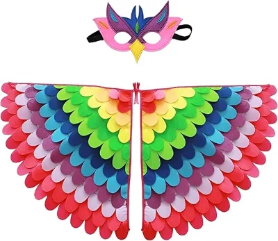 Kids Bird Wings Costume Owl and Peacock Masque Boys Girls Felt Eye Masque and Wings Set,Halloween Colorful Fancy Dress