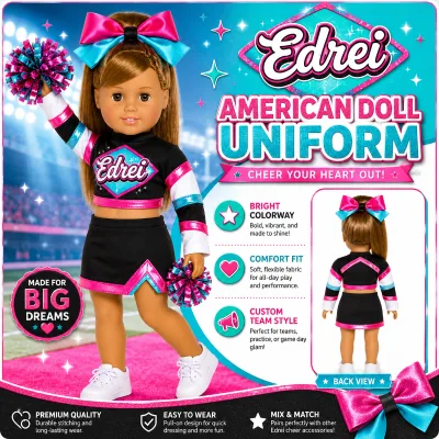 Custom 18" American Girl Doll Children's Cheerleading Outfit Two-Piece Crop Top Skirt Spandex/Polyester Heat-Transfer Printed