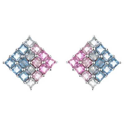 HLL Stylish White Gold Natural Stone Geometric Stud Earrings Certified Trendy New Arrival Wedding Party Fashion Gift