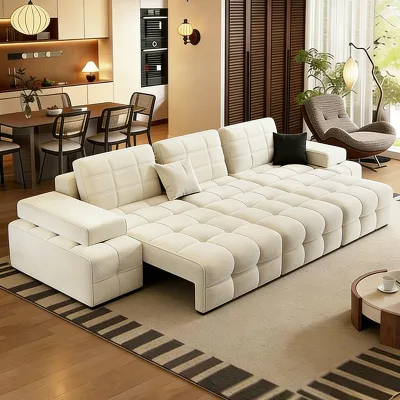 Fabric Electric Sliding Sofa, Small Apartment, Italian Minimalist Living Room, Straight-Row Zero Wall Functional Sofa Bed