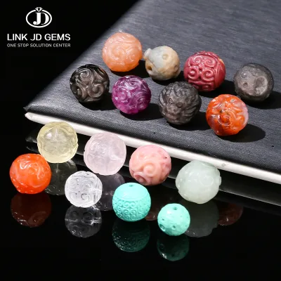 JD Gems Natural Orange Moonstone Patterned Beads Fluorite Silver Obsidian Meteorite Natural Rock Quartz Beads Crystal Decoration