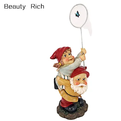 Polyresin/Resin Garden Gnome Statue  Butterfly Hunters Garden Gnome  Lawn Gnome