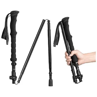 Customized Collapsible Travel Folding Hiking Pole Adjustable Trekking Cane with Carrying Case Cork Handle EVA Walking Stick