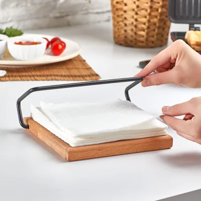 Hot Sales Kitchen Countertops Portable Tabletop Napkin Holder Farmhouse Wooden Napkin Holder for Table