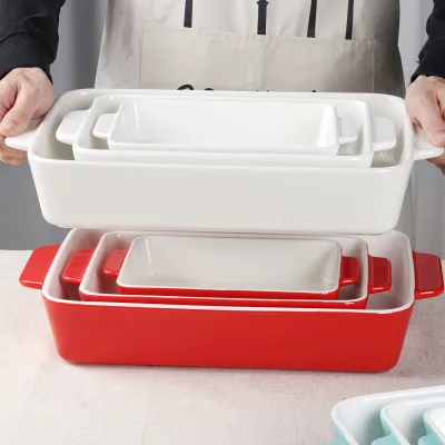 Europe Style Double Handle Ceramic Baking Pan | Non-Stick Oven Microwave Dishwasher Safe | Rectangle Bakeware for Home & Bakery