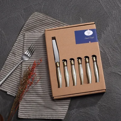 Custom Logo Laguiole 6pcs Serrated Steak Knife Set ABS Handle Stainless Steel Professional Kitchen Knives Gift Box Wholesale