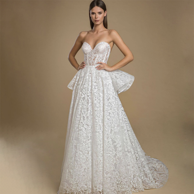Latest Vestido De Novia Strapless Lace Wedding Gown Dress Bridal Off-Shoulder Luxury Wedding Dress Bridal Gown