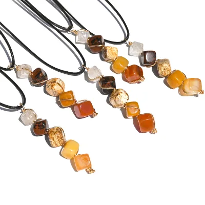 Handmade Natural Crystal Round Pendant Necklace Agate Jade Irregular Solid Colorful Ball Link Chain for Gift