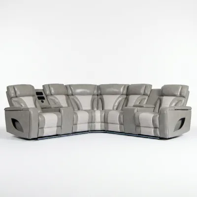 Electric Leather Recliner Sofa Set Gray Color Corner Layout Sectional Design for Large Apartment Living Space