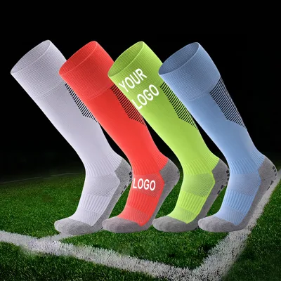 Unisex High Quality Custom Grip Sports Crew Socks Logo Designed for Kids and Adults Autumn Running Football Soccer Stockings