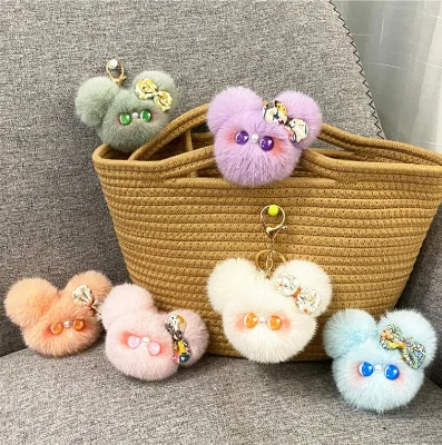 Fashionable Fluffy and Soft Bow-shaped Cute Cat-shaped Golden Keychain