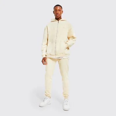 Factory Custom Terry Full Zip up Hoodies Custom Logo Unisex Oversized Beige Blank Full Zip up Hoodie