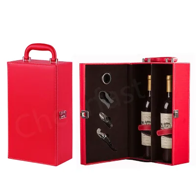 Cheerfast Handmade Wine Carrier Case Travel Gift Box and 4pcs Tools Leather Single PU Leather Wine Box Gift and Wine Box Black