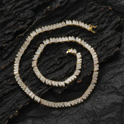 Front and back ladder square zirconium tennis chain, mix and match stacked chain