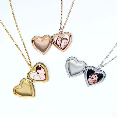 Photo Heart-shaped Necklace with Frame 304 Stainless Steel Pendant Heart-shaped Medal Fashion Women's Necklace