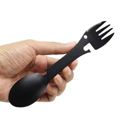 Multi-Functional Outdoor and Indoor Tools Camping Knife Made of Stainless Steel Including Fork and Spoon