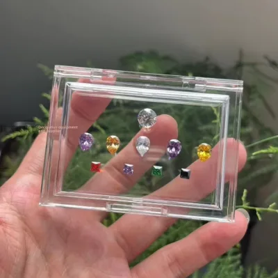New High-End Tourmaline Jewelry Display Box Transparent Gem-Holding Diamond-Cut Setting Loose-Stone Showcase Colored-Gem Storage