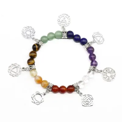 Natural Reiki Healing 7 Chakra Bracelet Handmade 8mm Beaded Bracelet Yoga Meditation Gemstone Bracelets for Women Girls