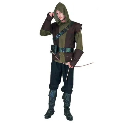 Cosplay Halloween Robin Costume Set for Man Renaissance Robin Hood Costume Set Deluxe Leather Jacket Suit