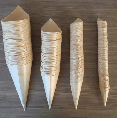 Wholesale Disposable Eco-Friendly Natural Wooden Many Sizes Option Compostable High Quality Cones for Ice Cream Container