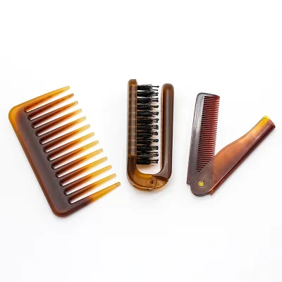 Custom Logo Beard Brush and Wide Fine Tooth Comb Set Folding Detangler Brush for Beard and Hair