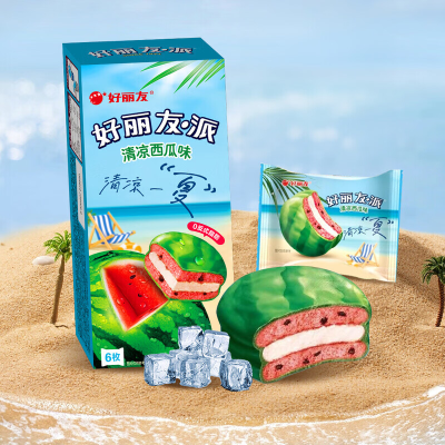 Wholesale Orion Refreshing Watermelon Pie Cake 12 Pieces Sandwich Cake Bread Snacks Chocolate Pie