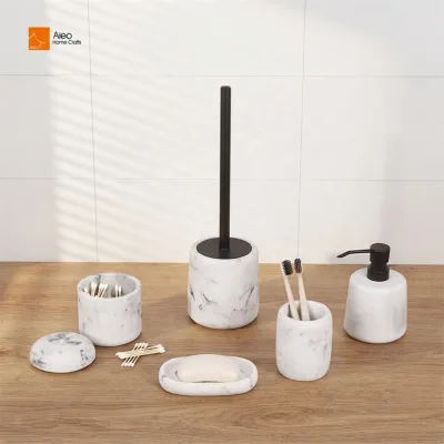 Nordic White Marble Veined Solid Resin Luxury Bathroom Sanitary Ware Toilet Brush Anti-Odor Waterproof Bulk Wholesale Home Craft