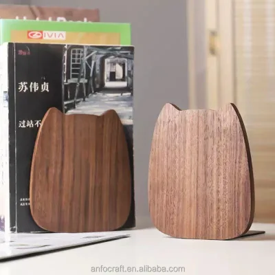 Wood Handmade Walnut Book Ends, Non-Skid Bookends for Shelves, Large Sturdy Book Ends for Heavy Books, Decorative Book Shelf