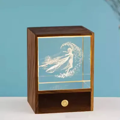 Wholesale With Usb Led 3d Crystal Laser Desktop Ornament Wooden Base 3d Laser K9 Crystal Cube