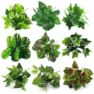 Decoration Props Ornaments Artificial Green Plant Artificial Leaves Artificial Ferns Leaves for Grass Wall Decor