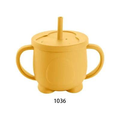 New Baby Silicone Penguin Straw Cup Food-Grade Leak-Proof Drop-Resistant Two Handles 12oz Circle Design for Toddlers Learning