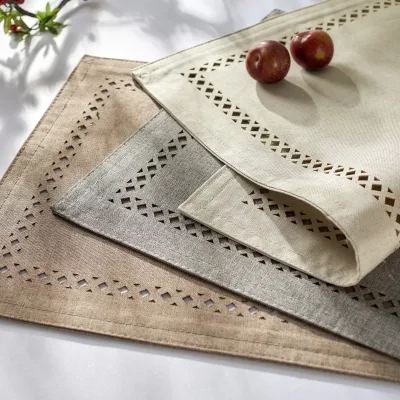 Popular square Plate Mat Creative Linen Embroidered Hollow Non-Slip Insulation Mat Simple Pvc Table Mat