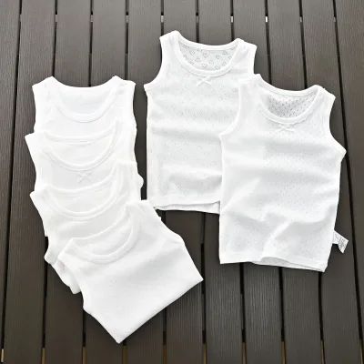 Japanese Style White Children's Cotton Undershirt High Quality Kids Clothing Mesh Hollow Sweat for Baby
