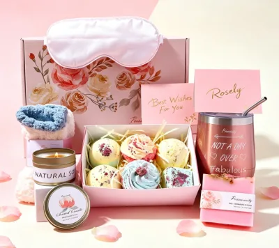 Valentine's Day Mother's Day Birthday Thank You Gifts Tumbler Socks Soap Bath Bomb Scented Candle Self Care Relax Spa Gift Set