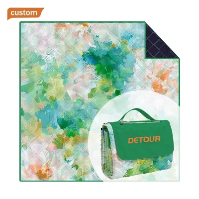 Picnic Blanket Waterproof 200 X 200 cm Sand-Free Beach Blanket Padded Three-Layer Structure Oxford Waterproof Base Carry Strap