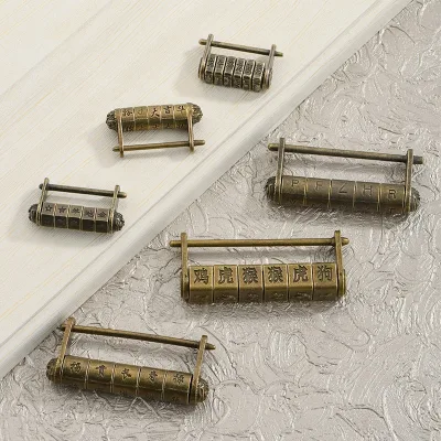 Antique Style Zinc Alloy Lock with Ancient Text Password Vintage Old Copper Lock Ancient Dong Lock with Five Wheels Retro Design