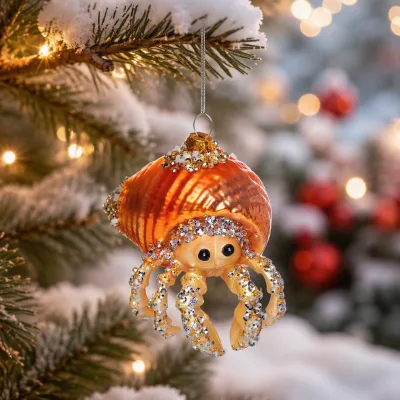 Custom Cute Gift Sea Animal Crab Hiding Shell Shaped Figurine Glass Christmas Hanging Ornaments Eco-friendly