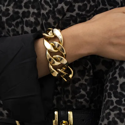 Trendy Exaggerated Cuban Curb Big Acrylic Chain Bracelet Bangle Vintage Punk Lock Bling Link Bracelets Men