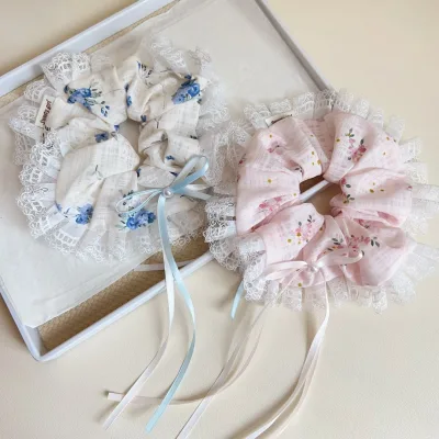 Elegant Handmade Hair Tie with Bow & Long Ribbons Vintage-Inspired Hair Accessories