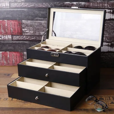 Custom Logo Sunglasses Storage Box PU Leather Square Organizer Waterproof Shockproof Eyeglasses