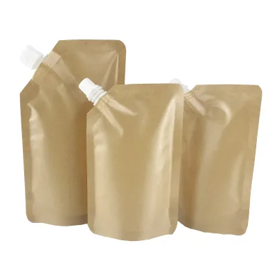 250ml 500ml Customized logo Food Grade Powder Packaging Stand up Eco Friendly Kraft Paper Spout Pouch