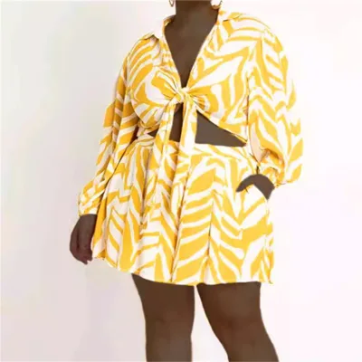 Long Sleeve Printed Casual Loose Plus Size Women's Sets Fashion Short Set Holiday Styles Beach Summer Clothes for Women