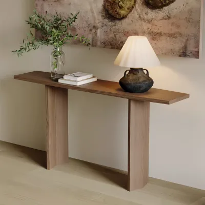 U_STYLE Pine Veneer Console Table with Stylish Geometric Legs for Living Room Study Dining Room