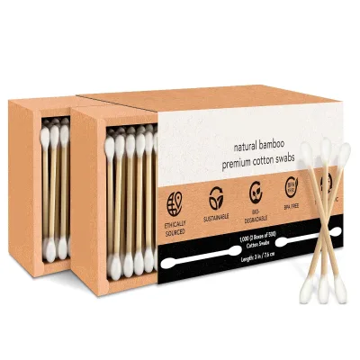 1000 Pack Bamboo Cotton Swabs - Double Tipped Cotton Buds for Ear Cleaning | Bamboo Swabs for Beauty, Personal Care