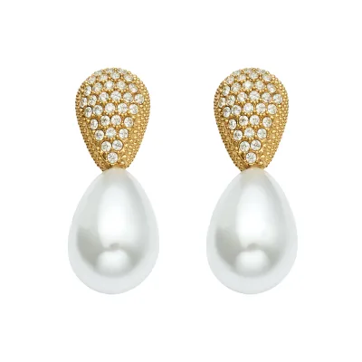 2026 New Design Classic Simulated Pearl Stud Earrings Waterdrop Inlaid With CZ Stainless Steel Gold Plated Party Club Jewelry