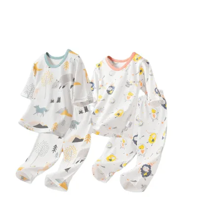 Children Boys' Cotton Summer Thin Air Conditioning Room Breathable Baby Homewear Pajamas Suit