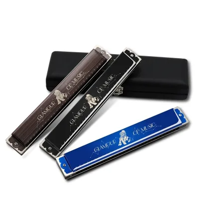 Professional  Compound-keyed harmonica  Full chromatic scale 24-Hole Steel Tremolo Harmonica in C-Double-Sided Design