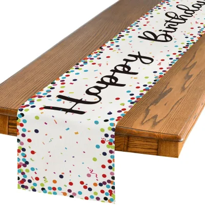 Wholesale Luxury Custom 13x72 Inch Polyester Happy Birthday Table Runner for Home & Party Decor